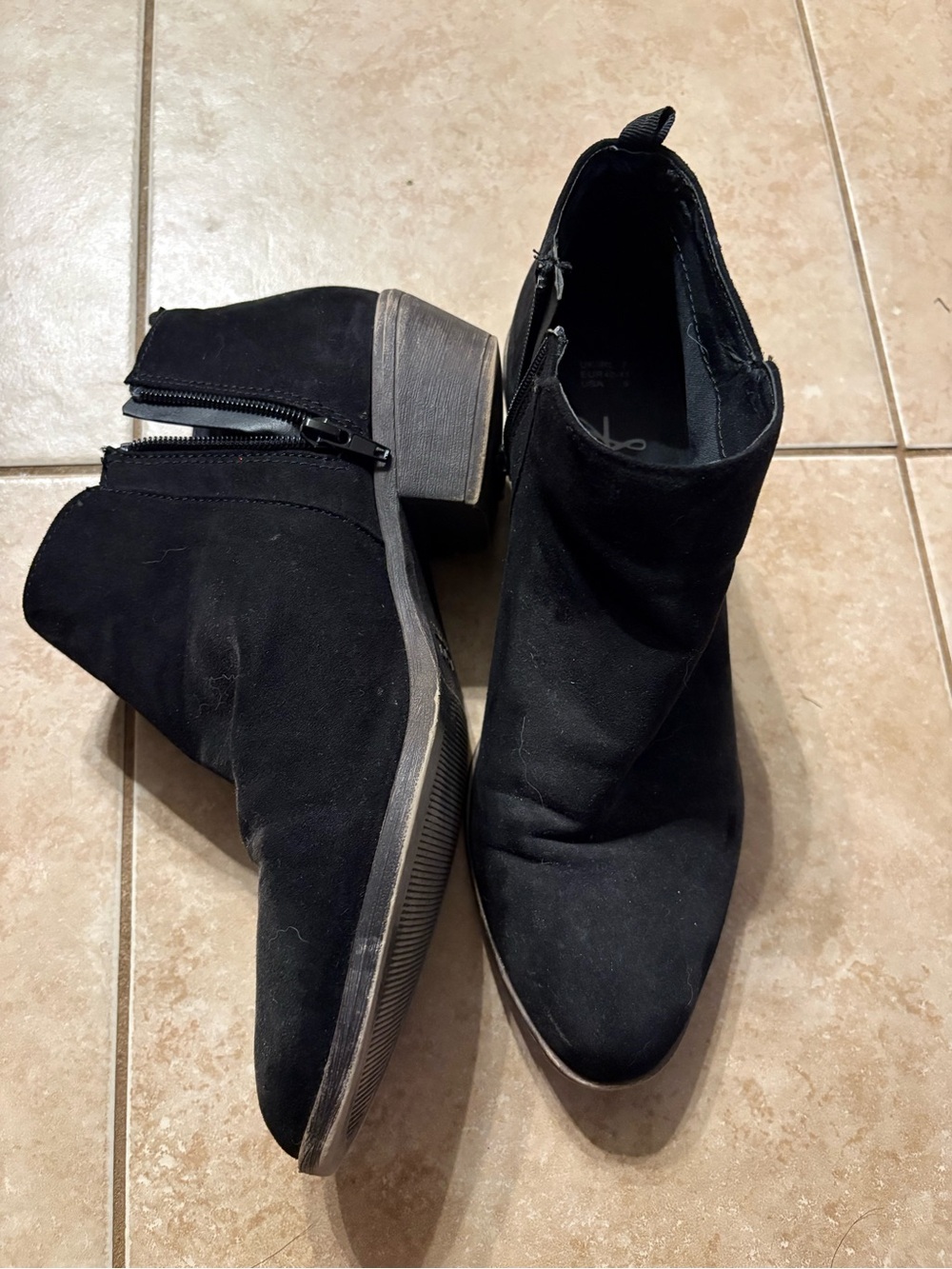 Black Suede Ankle Booties with Side Zip